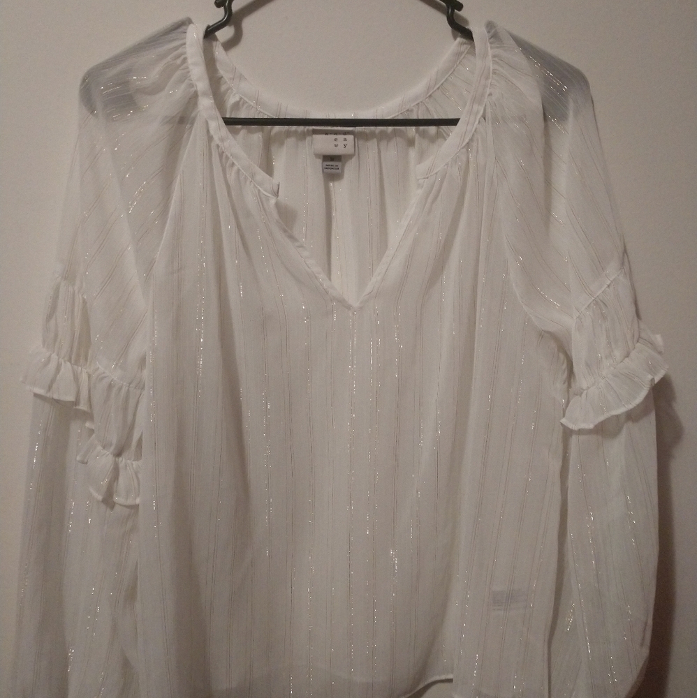 White + Gold Striped Blouse